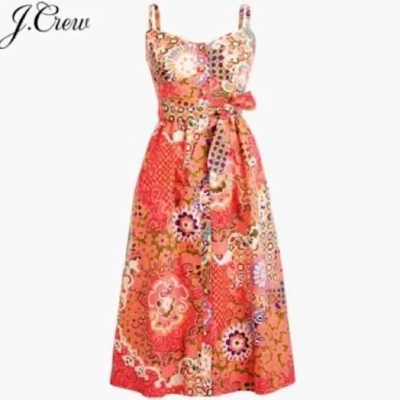 NWT j. CREW Classic Button Front Poplin Sundress In Vibrant Rose midi floral 4 - Picture 2 of 8